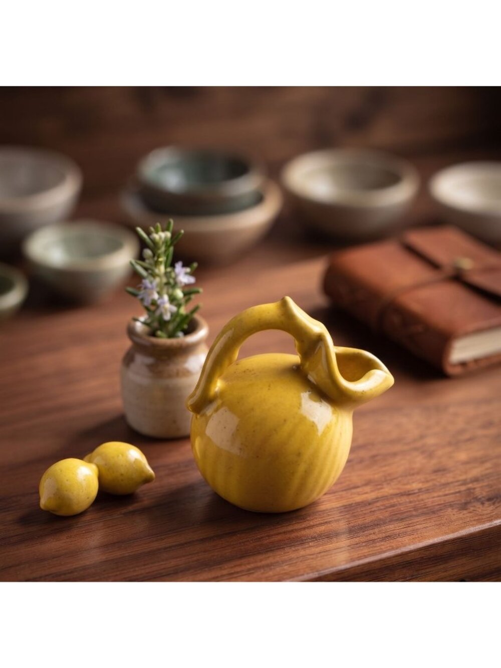 Vintage Shawnee Pottery Miniature Mini Handled Pitcher Yellow Glaze